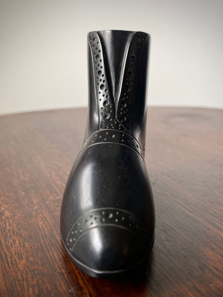 Charming Antique 19th Century Folk Art Carved Cannel Coal Boot Ornament