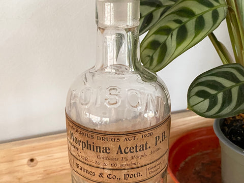 **RESERVED** Antique Glass York Chemist Poison Bottle (Morphine) c.1920s