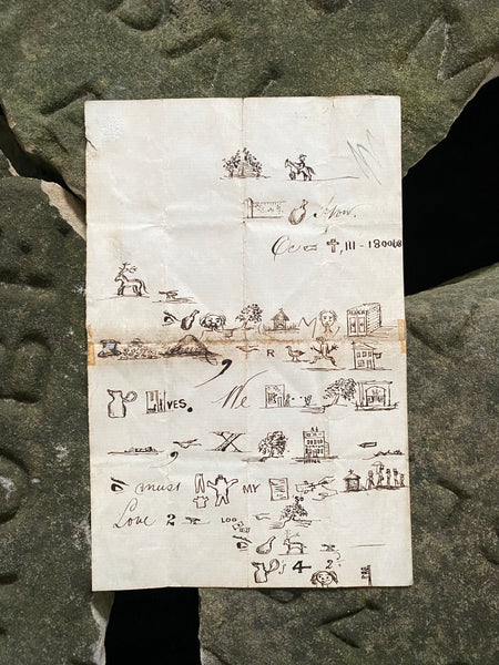 Rare Late 19th Century Handwritten Rebus Love Letter, A Type Of Coded Pictogram Message