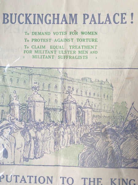 Rare Antique Original 1914 Suffragette Double Sided Flyer – Emmeline Pankhurst’s Deputation to Buckingham Palace