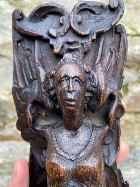 Stunning 17th-18th Century Carved Oak Figural Caryatid