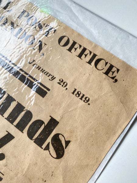Rare Antique 19th Century Highway Robbery Reward Poster Postman Robbed & Cruelly Beaten