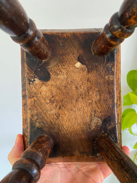 Charming Antique Treen Stool With Lovely Patina c.1800