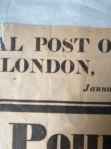 Rare Antique 19th Century Highway Robbery Reward Poster Postman Robbed & Cruelly Beaten