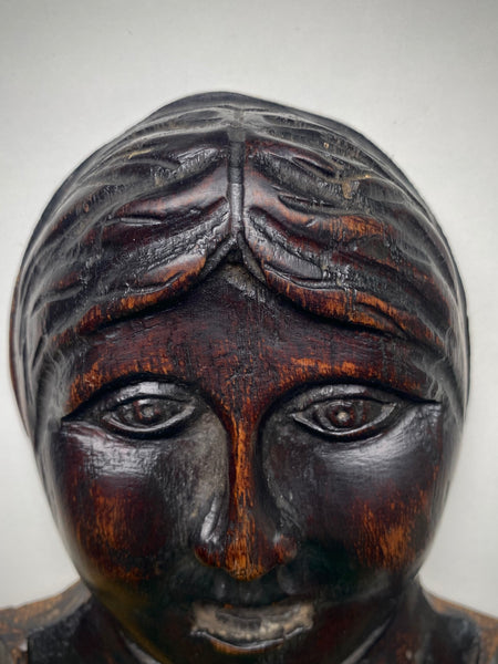 Antique 18th-19th Century Folk Art Carved Wooden Face Of A Woman