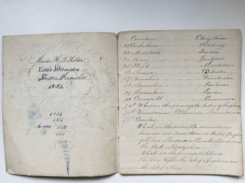 Collection Of Antique Penmanship Calligraphy Geography Subject Book By Charles Salter Dated 1851