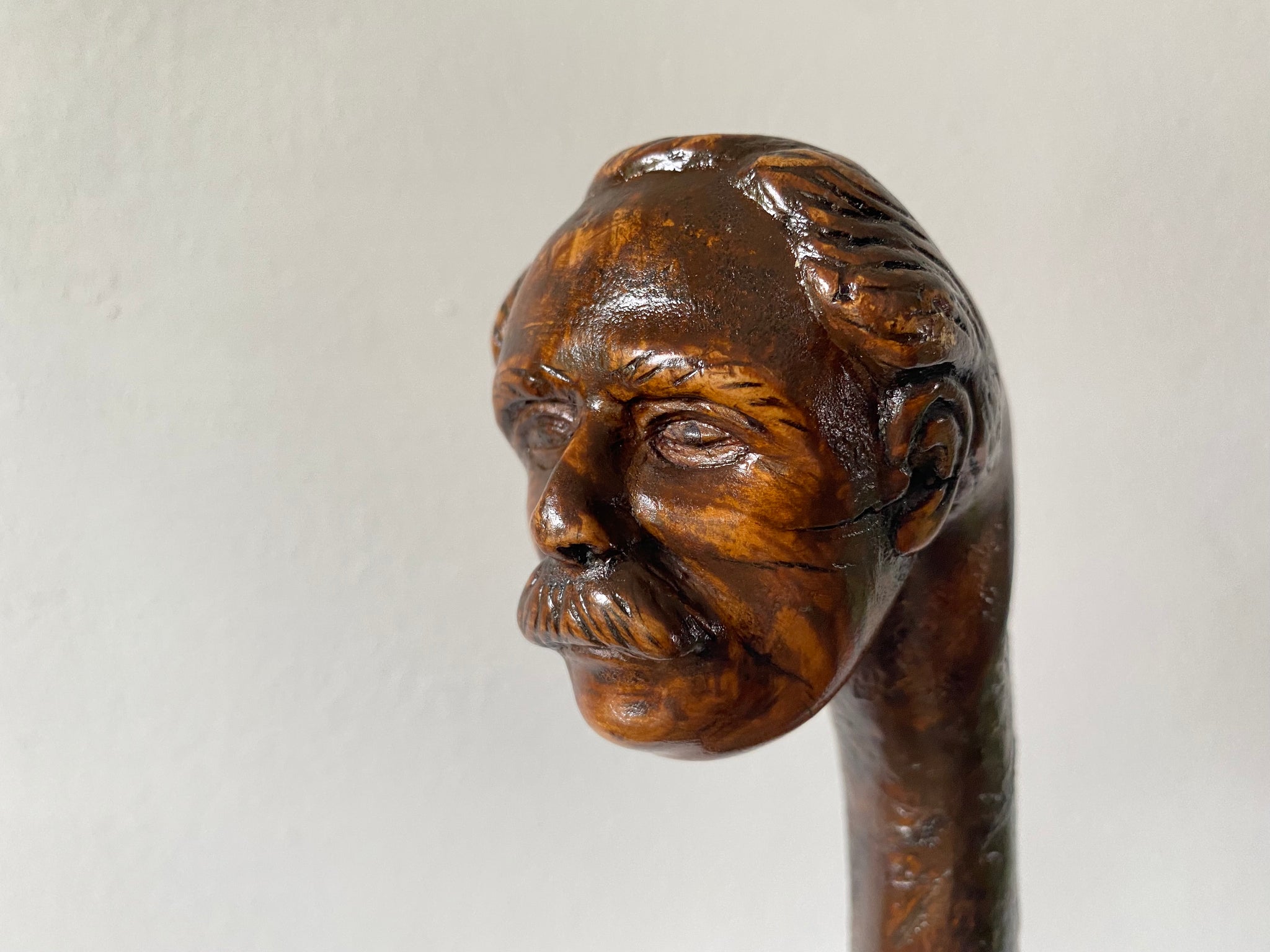 Rare Antique Early 20th Century Folk Art Hand Carved Figural Walking Stick In The Form Of Lloyd George