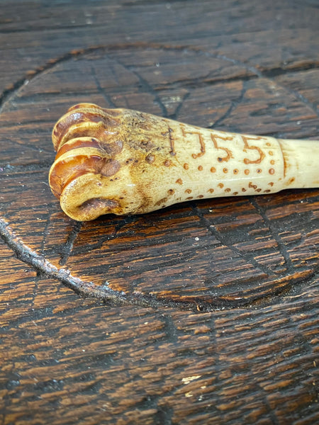 Antique 18th Century Initialled & Dated 1755 Folk Art Bone Apple Corer