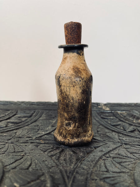 Rare Antique Early Leather Tinctures Phial Or Potions Bottle