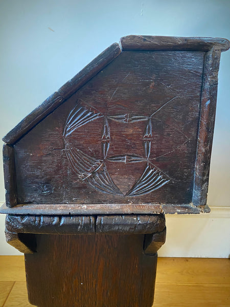 Antique 17th Century Oak Bible Box Dated 1654, Initialled, Heavily Carved, Cryptic Text & Symbols, Faint Protection Mark To One Side
