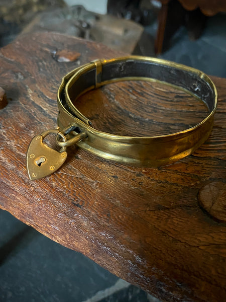Antique 19th Century Brass & Leather Monkey Collar With Padlock - Source Vintage