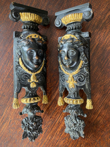 Pair Bronze Regency Wall Brackets With Original Screws & Paint c.1810-20