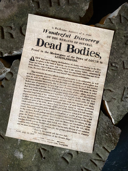 Rare 1823 Broadside – Discovery of Human Remains in Louth Marketplace - Source Vintage