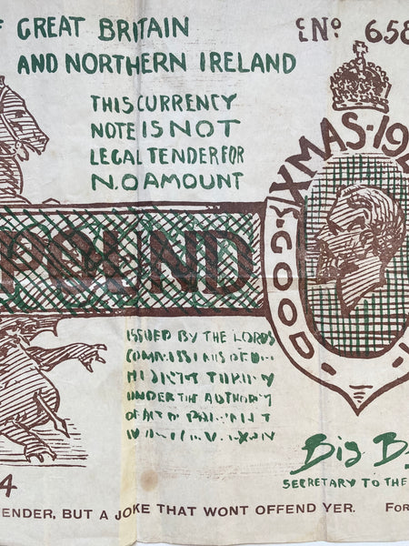 Antique 1928 UK Novelty £1 Christmas Note Humorous Oversized Ephemera