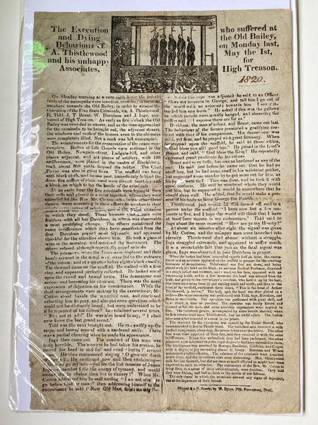 Rare Antique 19th Century Execution Broadside For The Execution Of Arthur Thistlewood and the Cato Street conspirators 1820