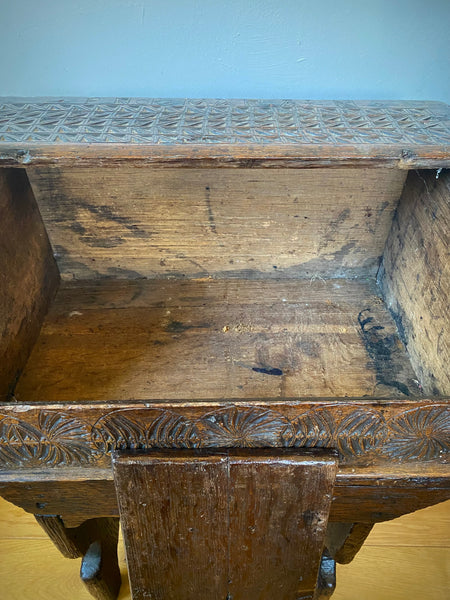 Antique 17th Century Oak Bible Box Dated 1654, Initialled, Heavily Carved, Cryptic Text & Symbols, Faint Protection Mark To One Side