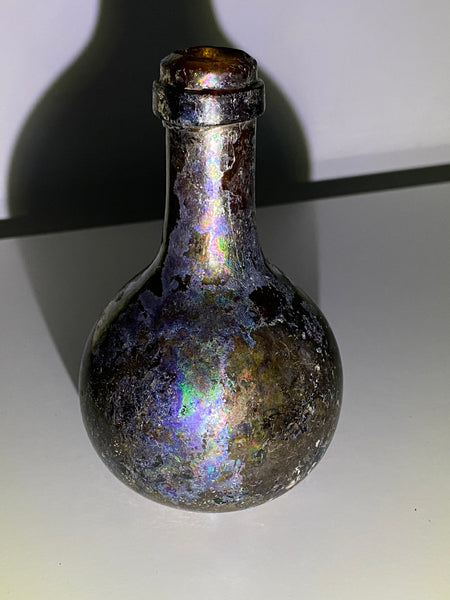 Rare Antique Iridescent Small Glass Onion Bottle