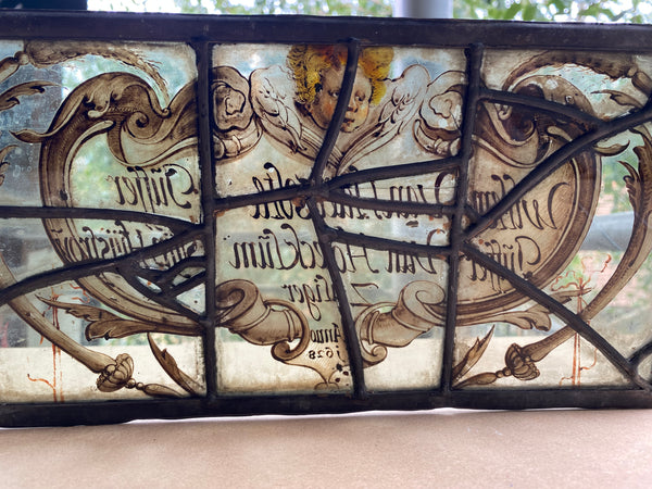 Rare Antique Early 17th Century Stained Glass Panel Named & Dated 1628