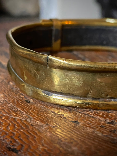 Antique 19th Century Brass & Leather Monkey Collar With Padlock - Source Vintage