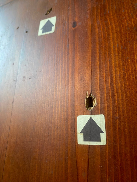 A Door Panel With Bullet Holes & Police Forensic Evidence Markers Recovered From A Crime Scene
