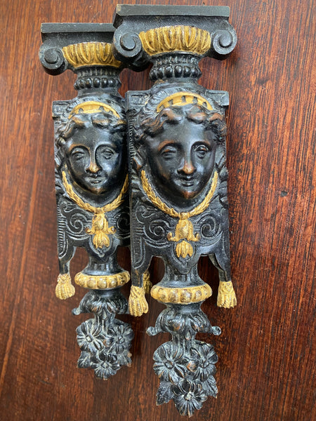 Pair Bronze Regency Wall Brackets With Original Screws & Paint c.1810-20