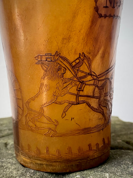 Rare Antique Early 19th Century Folk Art Engraved Horn Beaker Relating To The ‘Salisbury Lion Attack’ In 1816