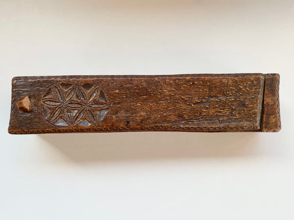 Early Antique Carved Treen Pen Or Pencil Box. Possibly Swedish In Origin Initialled & Dated 1813 - Source Vintage
