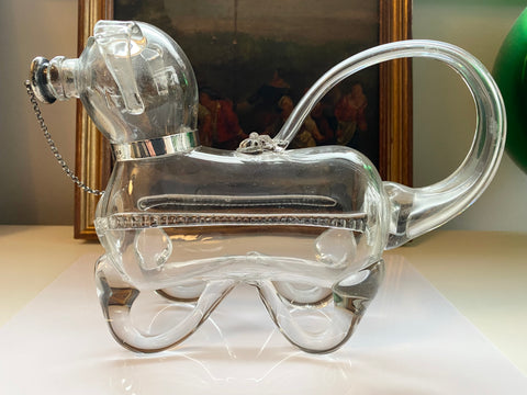 Rare Antique Novelty Glass & Silver Decanter In The Form Of A Dog Birmingham 1904 A/F