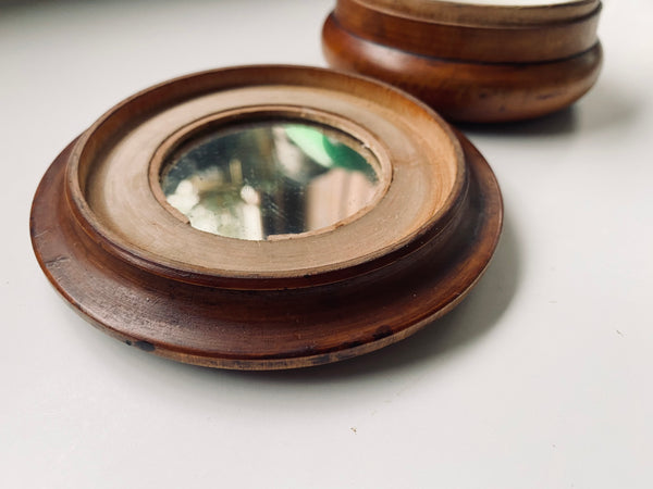 Antique Victorian Treen Campaign Travel Shaving Pot Complete With Ceramic Liner & Mirror