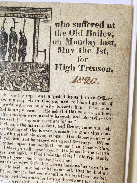 Rare Antique 19th Century Execution Broadside For The Execution Of Arthur Thistlewood and the Cato Street conspirators 1820