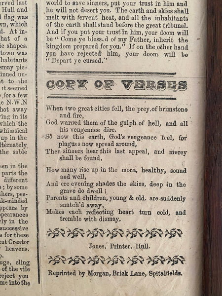 Rare Antique 19th Century Broadside Describing A Terrifying Event Over Hull