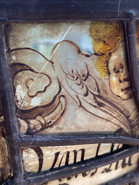 Rare Antique Early 17th Century Stained Glass Panel Named & Dated 1628