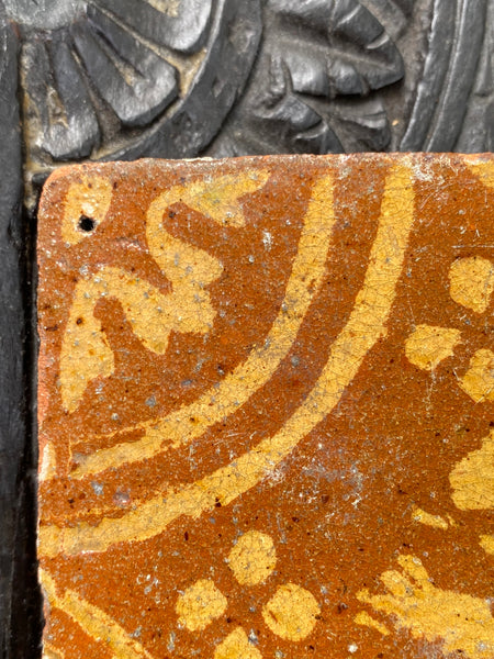 Antique Late 16th Century Glazed Rampant Lion Floor Tile Ex Alison Barker Collection
