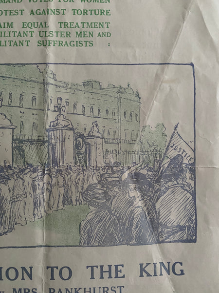 Rare Antique Original 1914 Suffragette Double Sided Flyer – Emmeline Pankhurst’s Deputation to Buckingham Palace - Source Vintage
