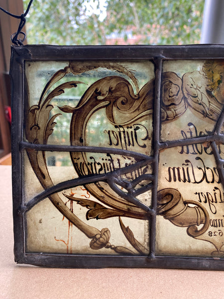 Rare Antique Early 17th Century Stained Glass Panel Named & Dated 1628