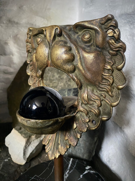 Antique 19th Century Billiard Table Pocket Lion Mounted Magnificently On A Marble Base - Source Vintage