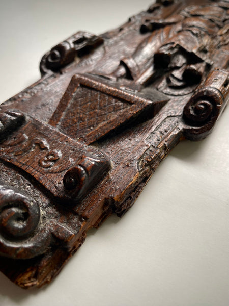 Rare Antique 16th Century Oak Carving Of Justice Dated 1581