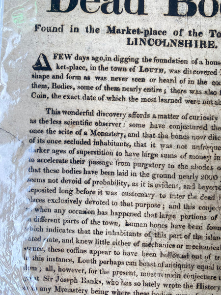 Rare 1823 Broadside – Discovery of Human Remains in Louth Marketplace