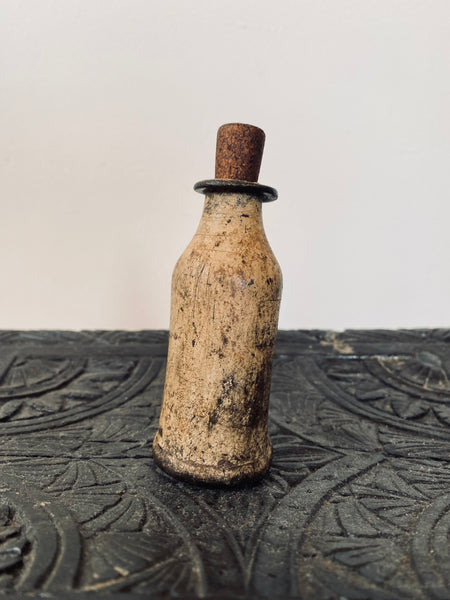 Rare Antique Early Leather Tinctures Phial Or Potions Bottle