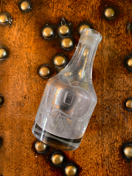 Antique Georgian Miniature Engraved Glass Ketchup Bottle c.1800