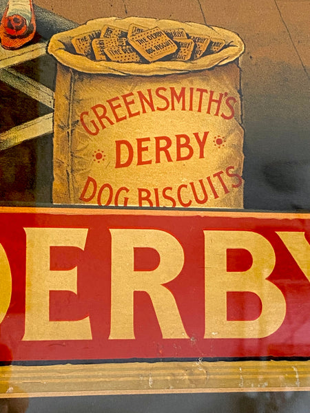 Framed Antique Victorian Greensmith’s Derby Dog Biscuits Advertising Card