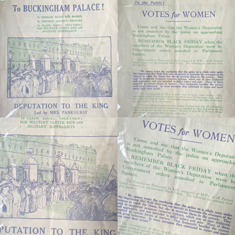 Rare Antique Original 1914 Suffragette Double Sided Flyer – Emmeline Pankhurst’s Deputation to Buckingham Palace