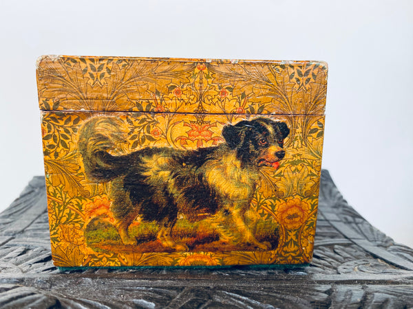 Antique Victorian Decoupage Box With Charming Pet Dog Theme