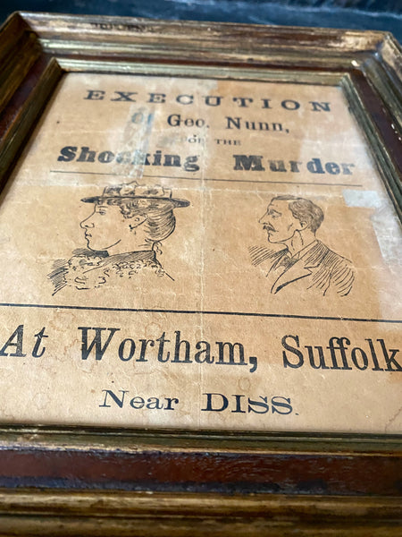 Very Rare Framed Antique 19th Century Broadside For The Execution Of George Nunn