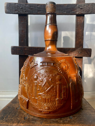 A Fine Example Of An Antique 19th Century Masonic Stoneware Whisky Jug