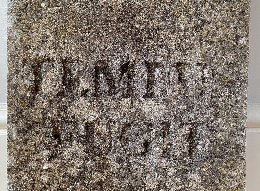 Heavy Reclaimed Antique Stone Slab Engraved In Latin ‘Tempus Fugit’