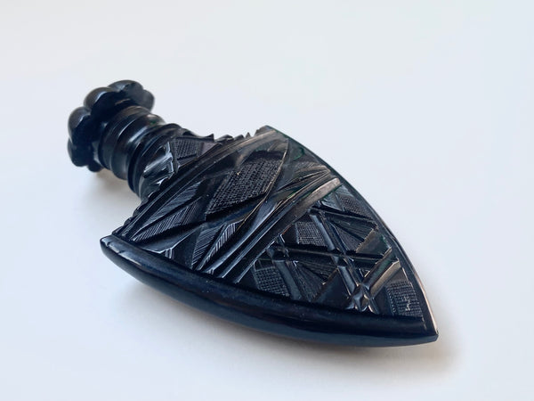 Rare Antique 19th Century Carved Whitby Jet Scent Bottle