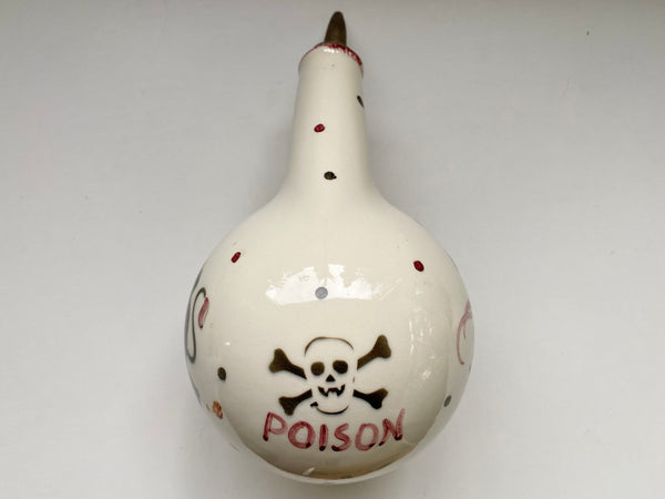 Vintage Early To Mid 20th Century Ceramic Pourer With Hand Painted Poison, Witch & Devil