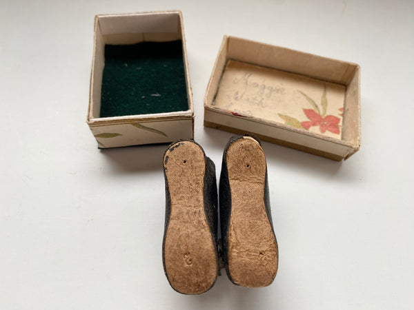 **RESERVED** Charming Antique Early 20th Century Miniature Shoes In Box - Source Vintage