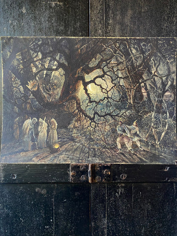 Mysterious Antique Watercolour Painting Depicting Witches In A Forest, Circa Late 19th To Early 20th Century